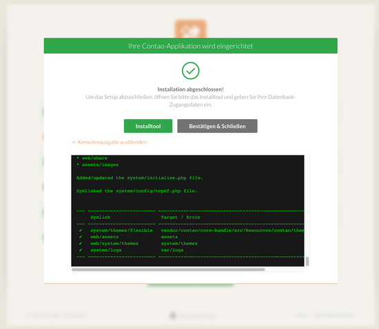 Die Contao Installation ist abgeschlossen!